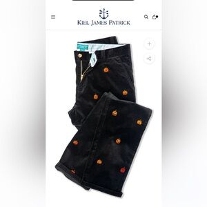 Kiel James Patrick Black Jack o Lantern Pants with Orange Pumpkin Embroidery